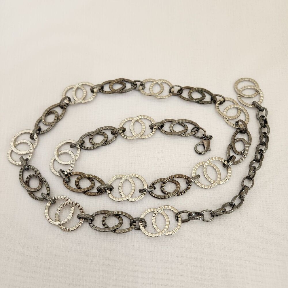 Belt Womens Oval Gunmetal Round Silver Embossed Metal Chain Link 42 Inches Long.